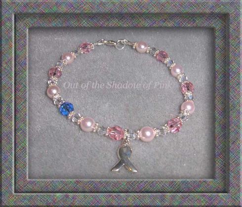 Male Breast Cancer Crystal and Pearl Bracelet with awareness charm
